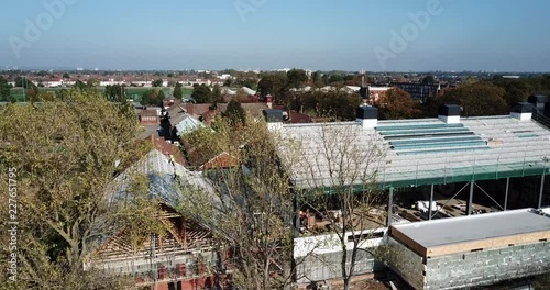 Aerial view of a construction site of a school in East London, UK photo