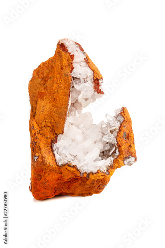 Macro mineral stone crystals Hemimorphite rock on a white background