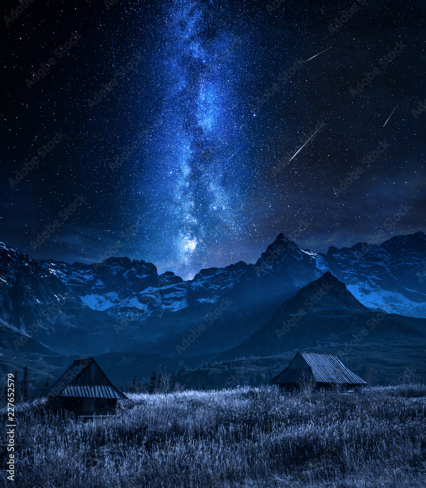 Naklejka premium Milky way and falling stars in Tatra mountain at night