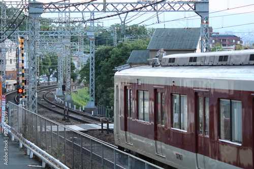 A train running in Japan. Kintetsu train