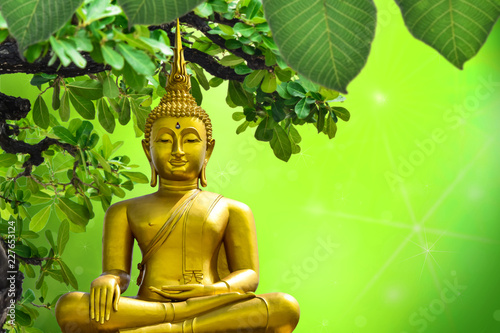 Golden Buddha statue from Thailand on background,symbol of religion buddhism.design with copy space add text photo