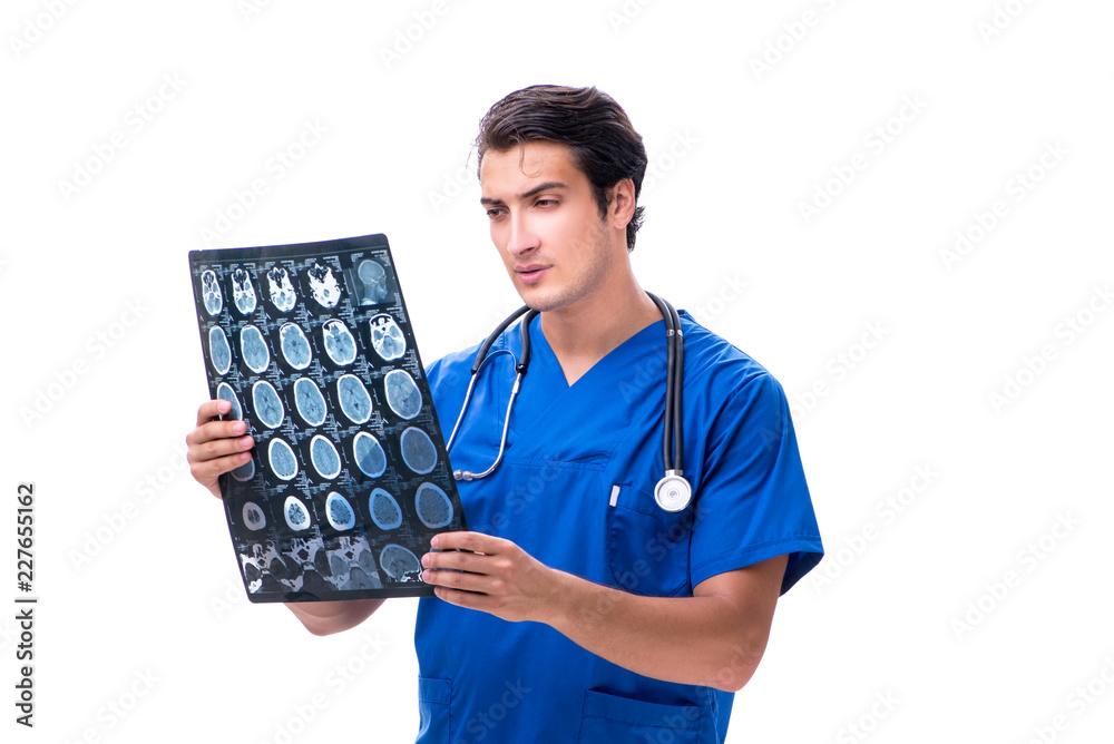 Radiologist doctor with x-ray image isolated on white Radiologist doctor with x-ray image isolated on white