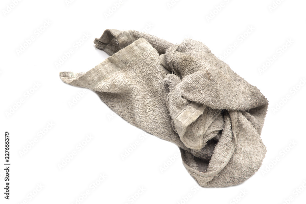 Cloth rag with stains on white background. Stock Photo