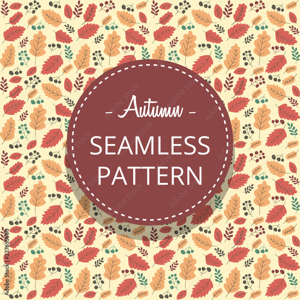 vector vintage flat hand drawn autumn seamless leaf pattern in pastel red orange repeatable template