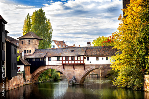 Nuremberg, Hangman's Bridge over the Pegnitz River. Franconia, Germany