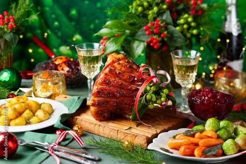 Fotografie Christmas dinner with side dishes