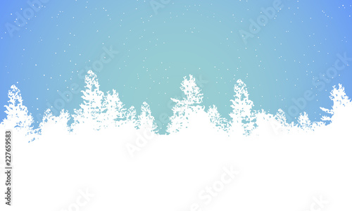 Winter background panorama of forest with fir trees