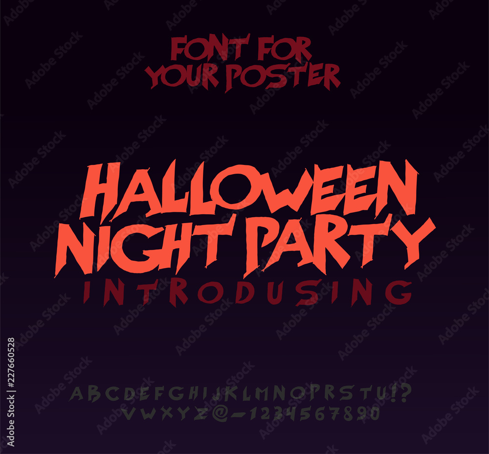 Halloween font for poster. Scary, frightening letters Halloween font for poster. Scary, frightening letters