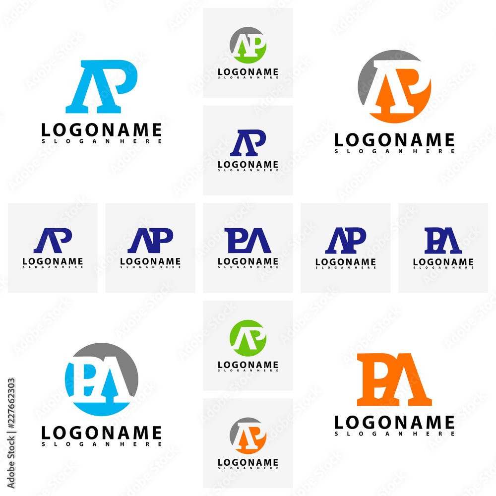 Set of AP Letter Logo Design with Creative Modern Trendy Typography, AR Letter Logo vector. Set of AP Letter Logo Design with Creative Modern Trendy Typography, AR Letter Logo vector.