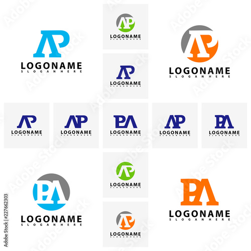 Set of AP Letter Logo Design with Creative Modern Trendy Typography, AR Letter Logo vector.