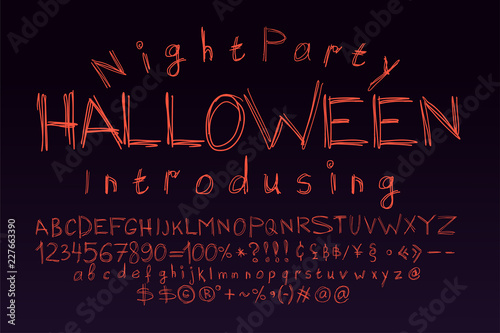 Halloween font for poster. Scary, frightening letters
