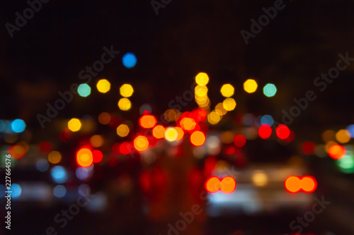 Blurred colorful bokeh background from traffic jam and street lighting. Bangkok Thailand © Krisda