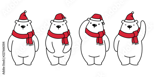 bear vector polar bear Christmas Xmas Santa Claus hat scarf character cartoon icon logo illustration white