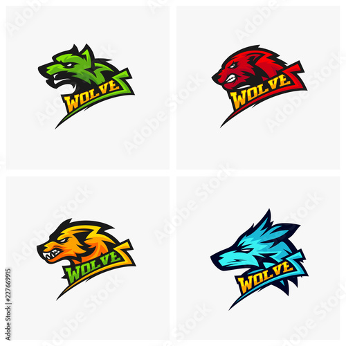 Set of Modern professional Wolf logo for a sport team. Wolf logo vector illustration.