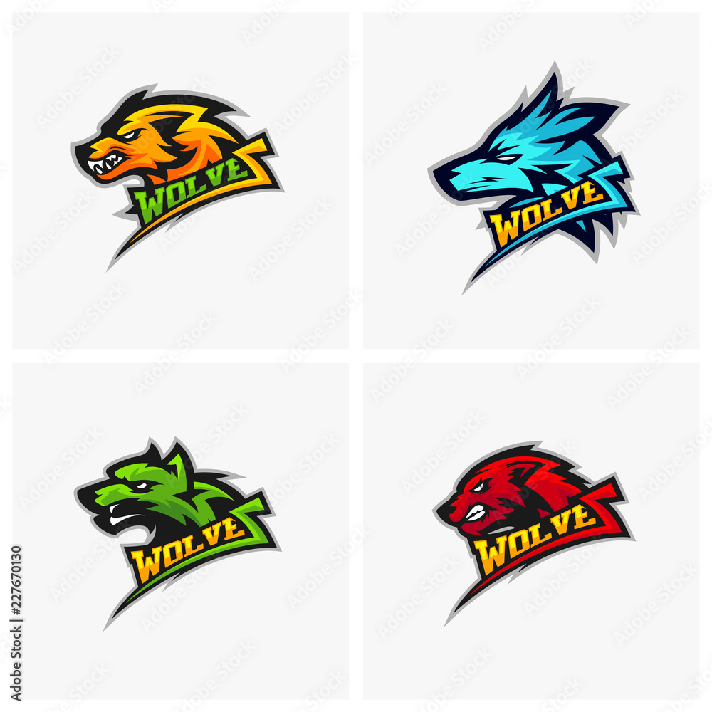 Set of Modern professional Wolf logo for a sport team. Wolf logo vector illustration.