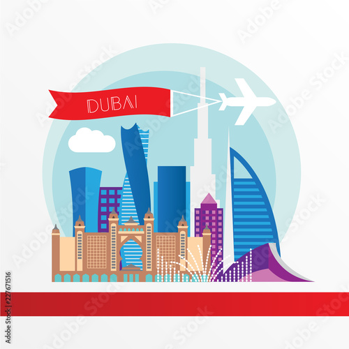 Dubai. UAE, detailed silhouette. Trendy vector illustration