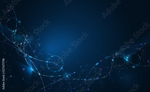 Abstract Molecules with Circles  Lines  Geometric  Polygon  Triangle pattern. Vector design network communication technology on dark blue background. Futuristic- digital science technology concept
