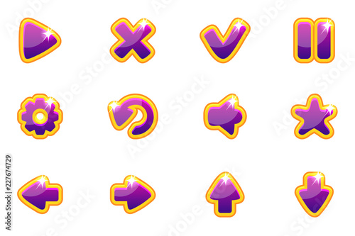 Vector purple collection set glass buttons for Ui