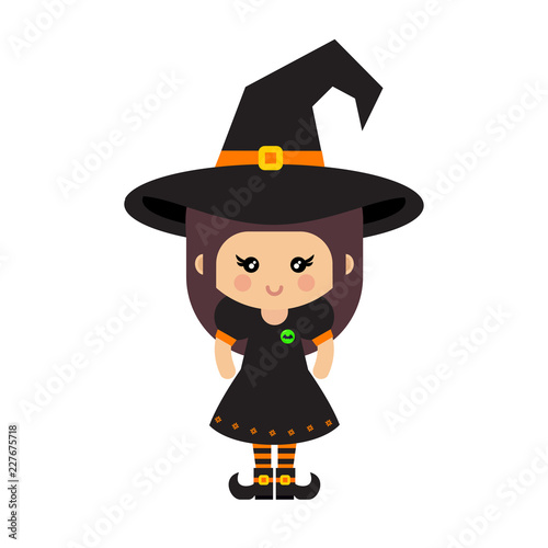 cartoon cute witch vector in hat 