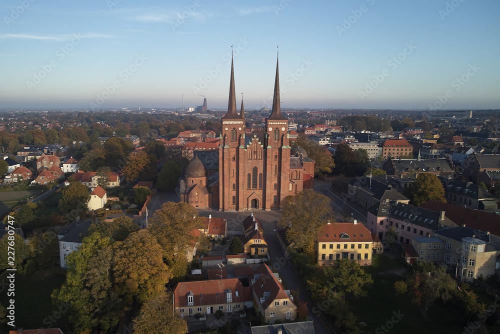 Roskilde cathedral of kings and Roskilde city located in Denmark - obrazy, fototapety, plakaty 
