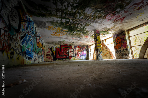 Graffiti and views of the abandoned city of Consonno (Lecco, Italy).