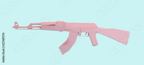 Pastel Pink Submachine Kalashnikov or AK47 Vector Illustration Low Poly 3D Rendering