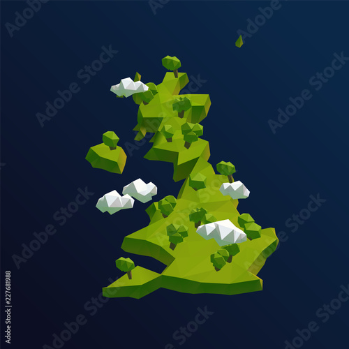 United Kingdom UK Vector Low Poly 3D Cartoon Map