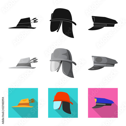 Vector design of headgear and cap symbol. Set of headgear and accessory stock vector illustration.