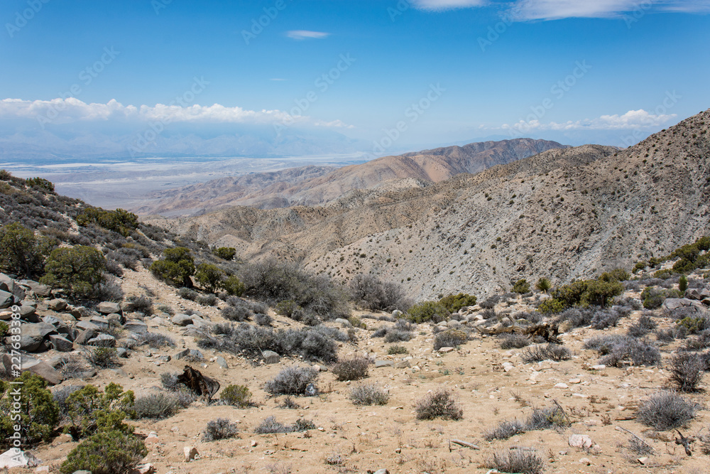 Keys View, a scenic desert viewpoint in Joshua Tree National Park, shows a beautiful view of the Coachella Valley below