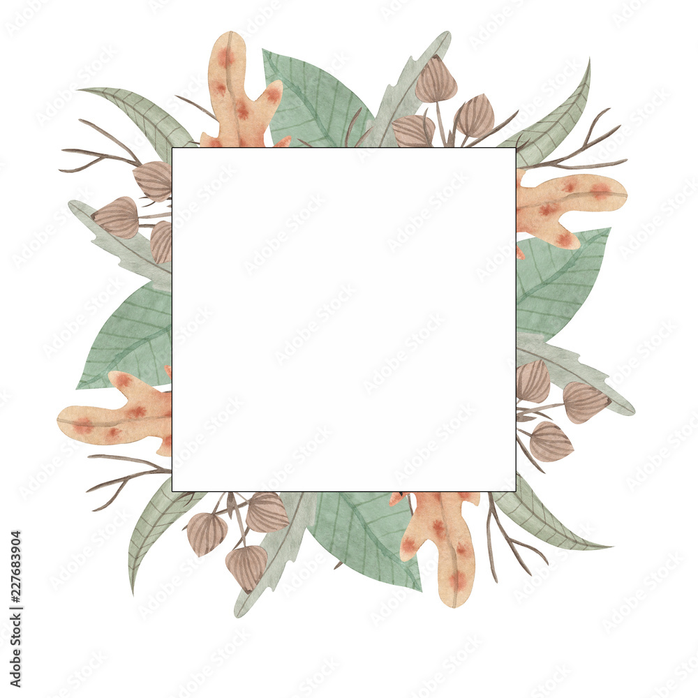 Watercolor Square Leaves Frame Watercolor Square Leaves Frame