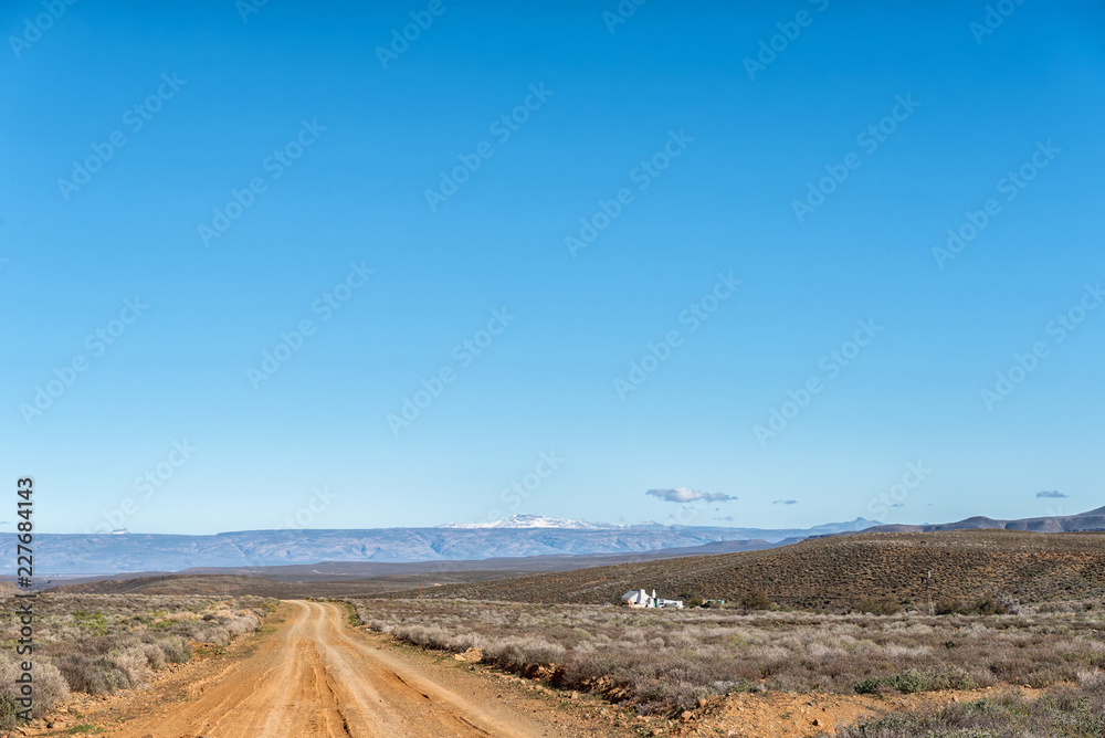 Farm landscape on road R356 to Ceres. Snow is visible