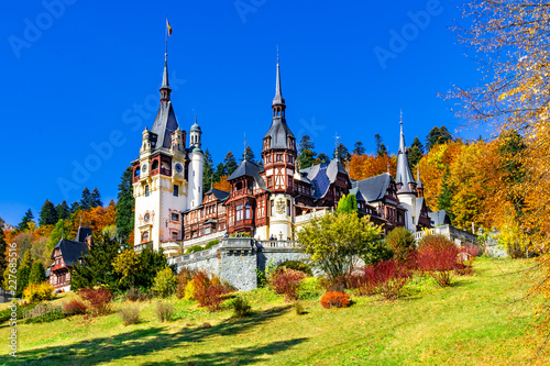 Peles Castle, Sinaia, Prahova County, Romania: Famous Neo-Renaissance castle in autumn colours, at the base of the Carpathian Mountains, Europe photo