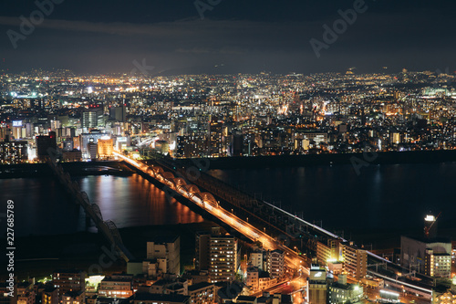 Osaka urban cityscape landscape background at twilight night