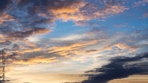 Colorful sky at sunset in blue and orange