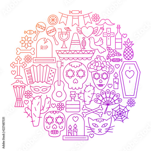 Day of the Dead Line Icon Circle Design