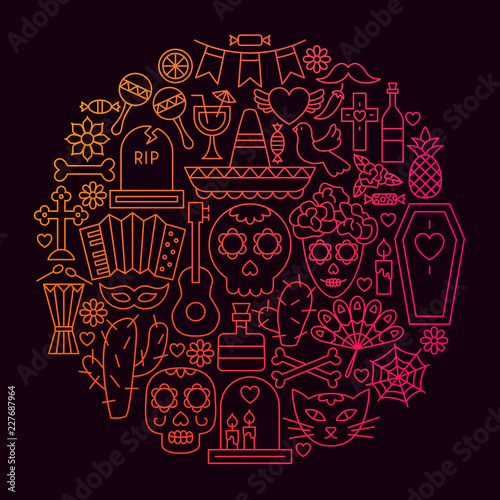 Dia De Muertos Line Icon Circle Concept
