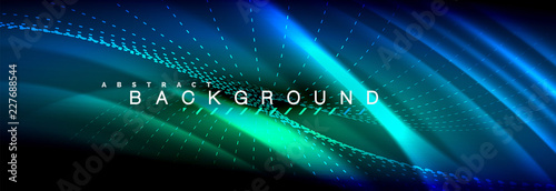Liquid neon flowing waves, glowing light lines background
