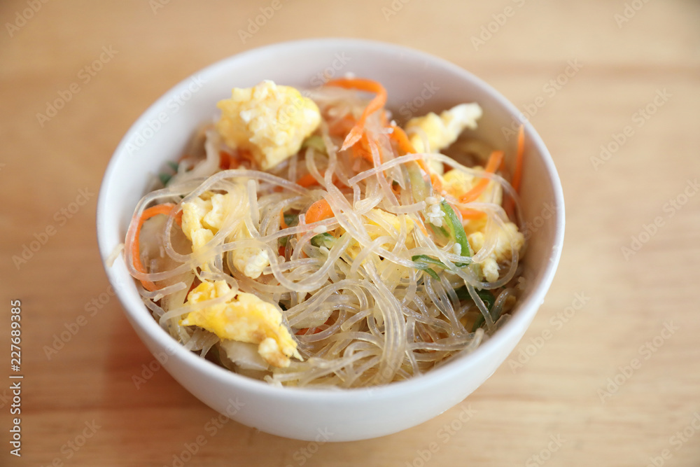 Vermicelli salad japanese style on wood background Vermicelli salad japanese style on wood background