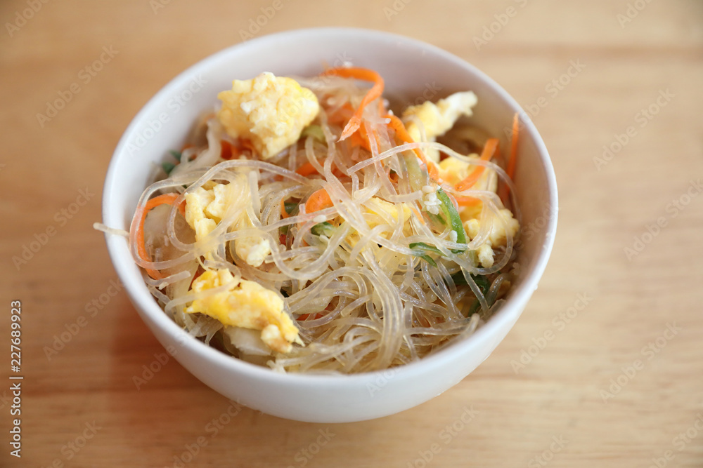 Vermicelli salad japanese style on wood background Vermicelli salad japanese style on wood background