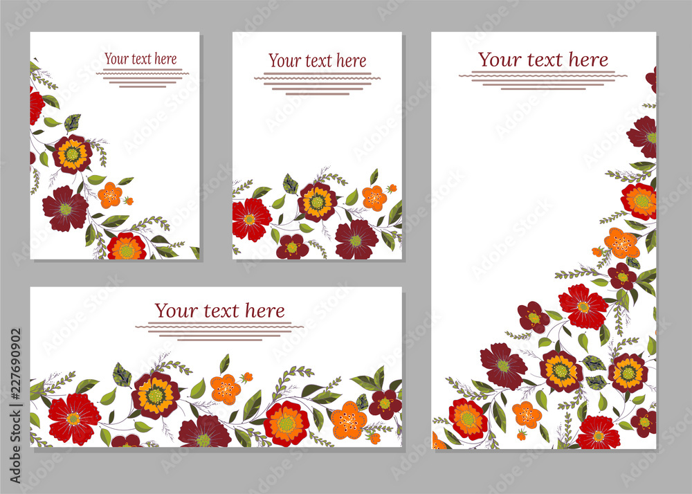 Naklejka premium Set of cards, posters, flyers with floral ornaments.