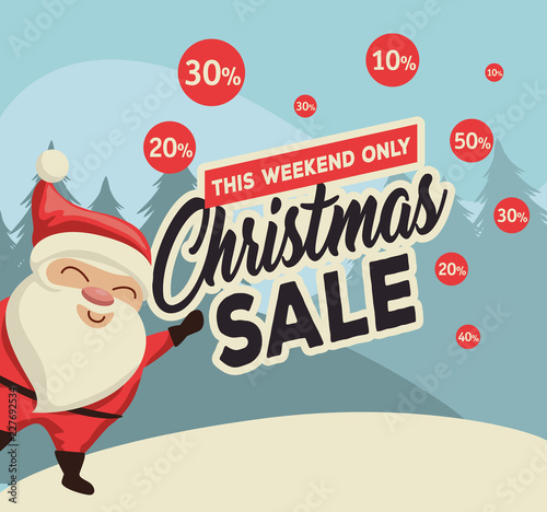 christmas sale label with santa claus character