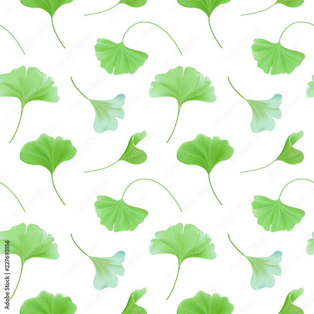 Floral seamless pattern with realistic japanese gingko biloba leaves, vintage pastel green texture for design, fabric print, wallpaper in vector