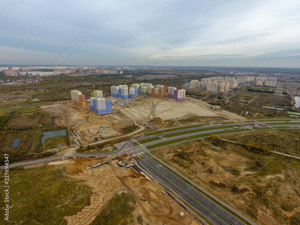 Moscow city, Nekrasovka district, top view of the construction of the quarter