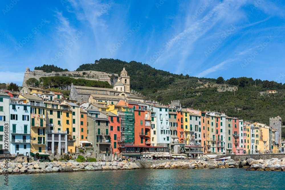 Portovenere town seen from the sea, Italy