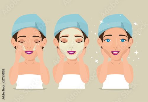 group of beautiful women in treatment facial