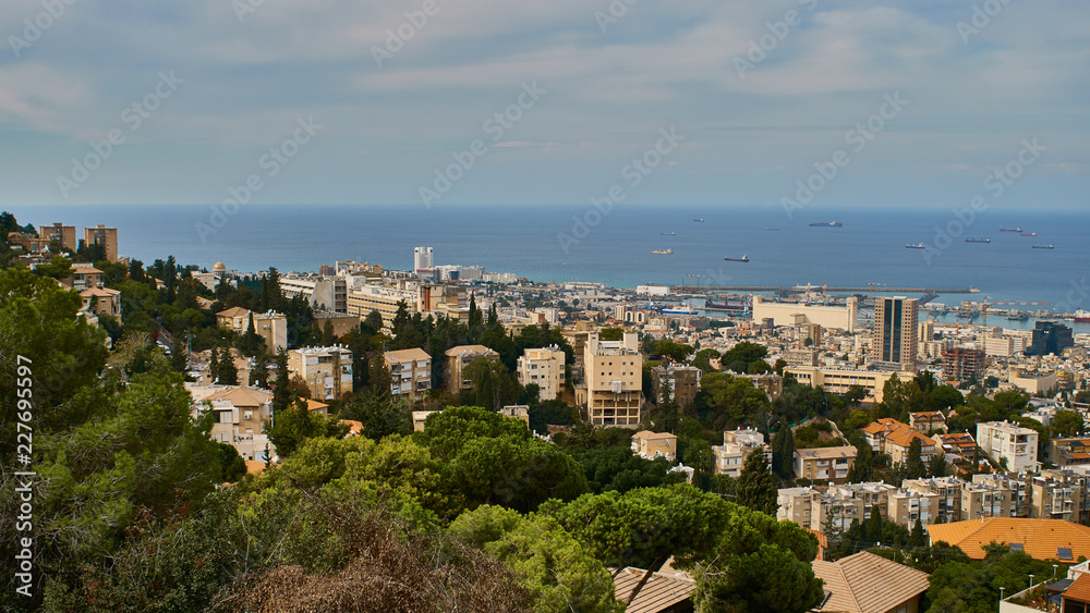 Beautiful panorama of Haifa sity on mount Carmel