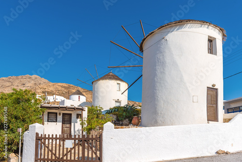 Picturesque windmills in Ano Chora on the island of Serifos. Greece