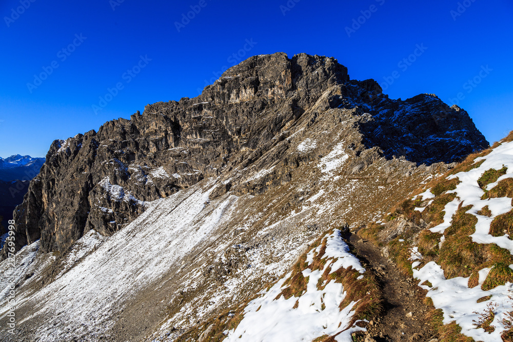 Blick auf den Einstieg zum Mindelheimer Klettersteig, Allgäu, Alpen