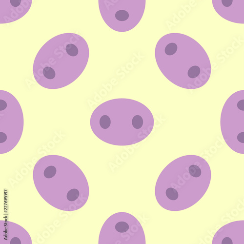 Seamless pattern with cute pigs noses. Vector illustration. Cute funny piglet snout isolated on yellow background.
