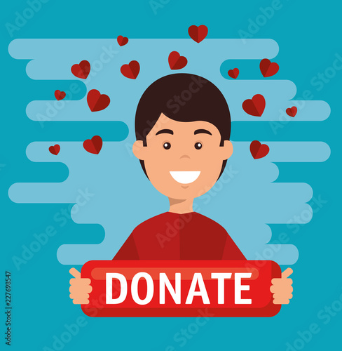 man with charity donation icons
